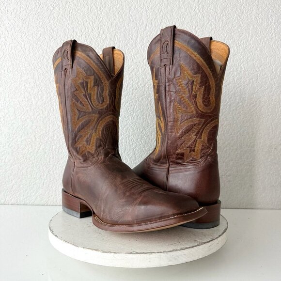 Rod Patrick Mens Cowboy Boots Cognac Brown Leather Western Square Toe Size 13A - Picture 12 of 12